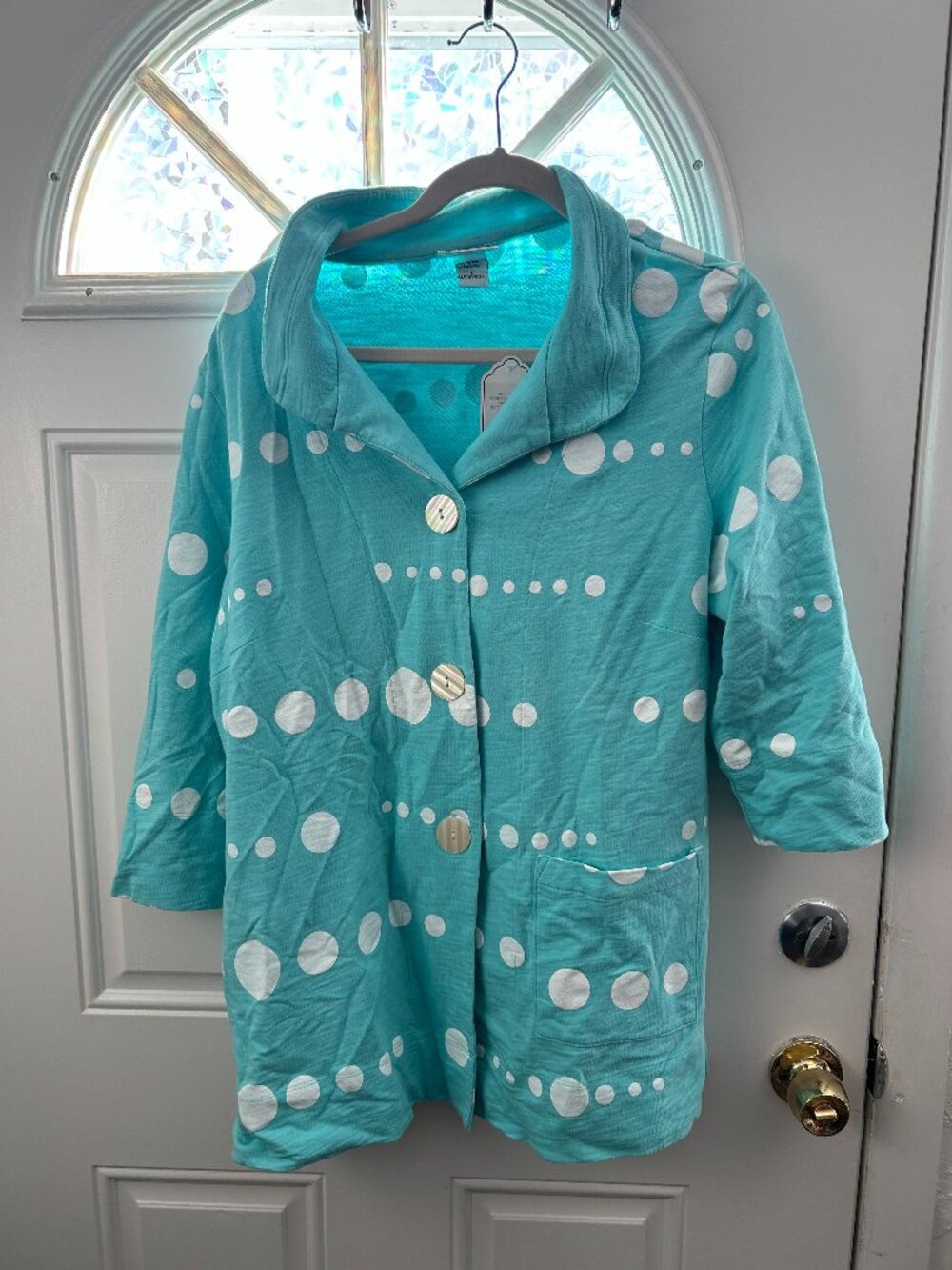 Aqua & White Polka Dot Jacket Size Large 40 Bust  NWT  Cachebox